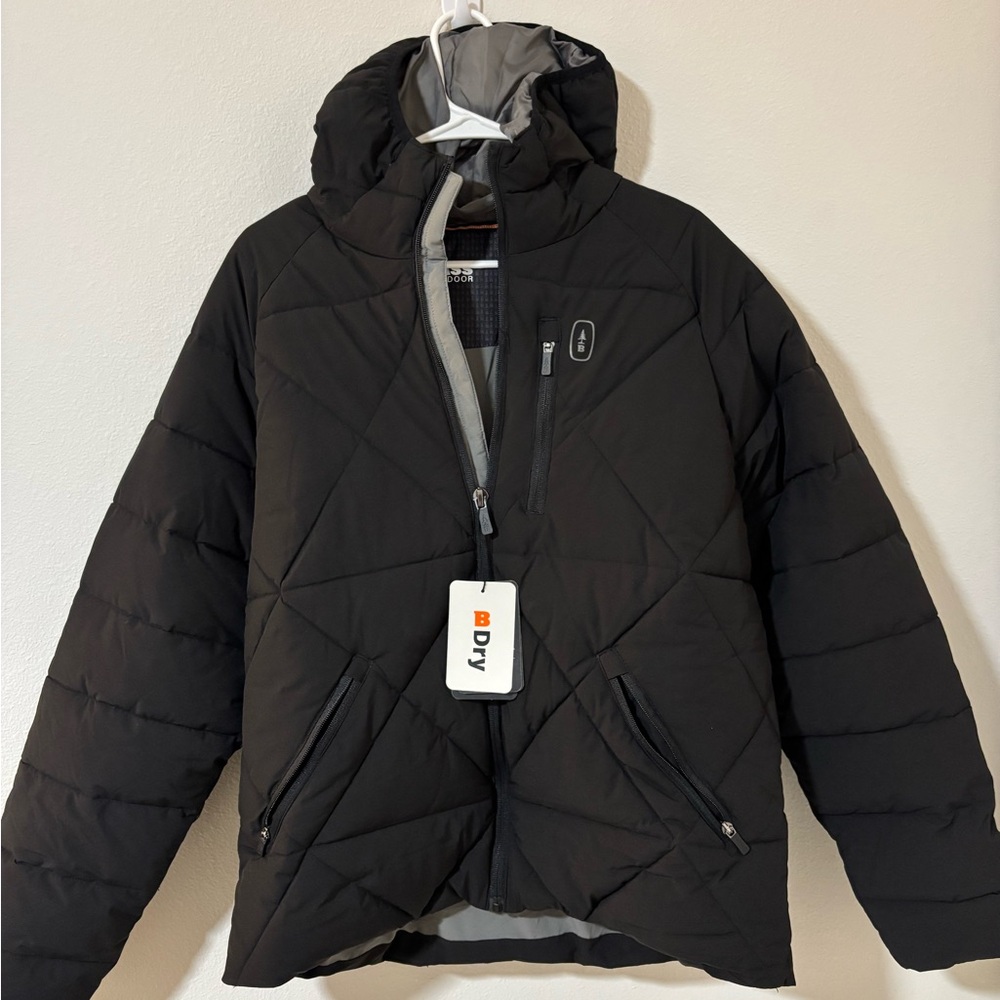 Bass Outdoor Men's Hooded Glacier Hiking Puffer Jacket Size Medium Black, NWT